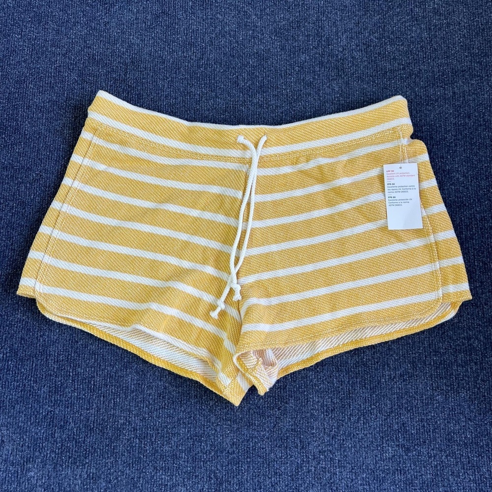 Old Navy Shorts Womens Large Yellow Stripe Terry Sweat Drawstring UPF‎ 50 Lounge